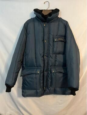 Walls Polar 10 Heavy Insulated Puffer Parka Navy Blue Faux Fur Hood Size 2XL